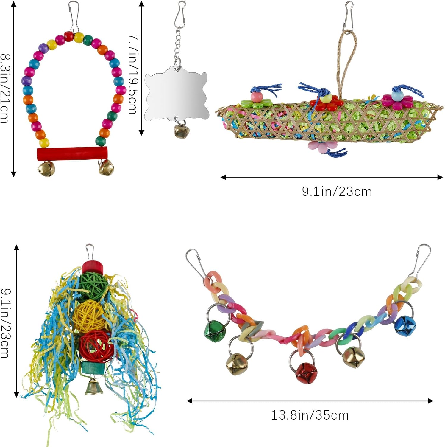 Detalle 2 de 5PCS Bird Toys for Parakeet Cage – Swing, Rope Perch, Ladder & Bell Set