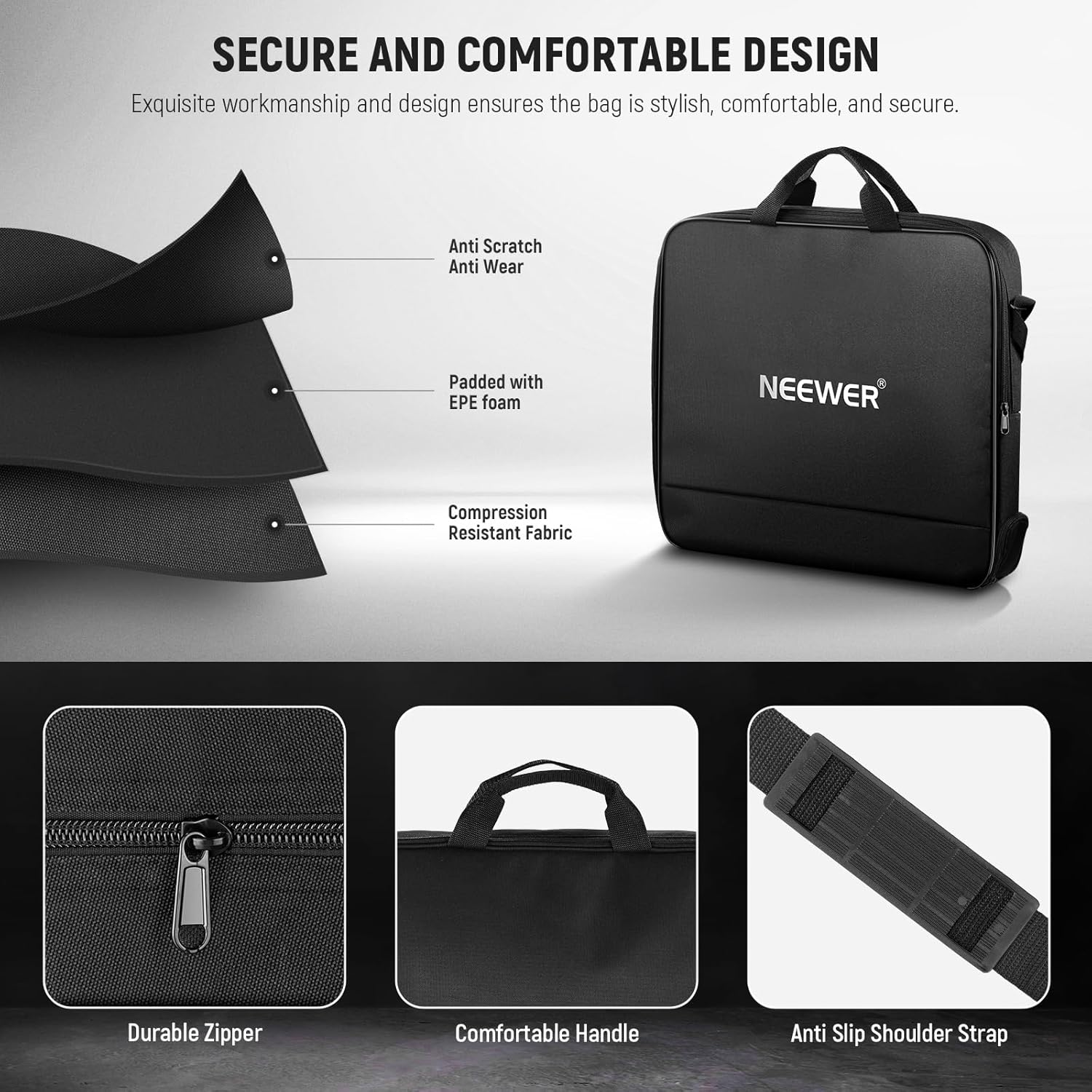 Thumbnail 3 de Neewer RU-011 ring light carrying bag with separate stand storage and foam padding
