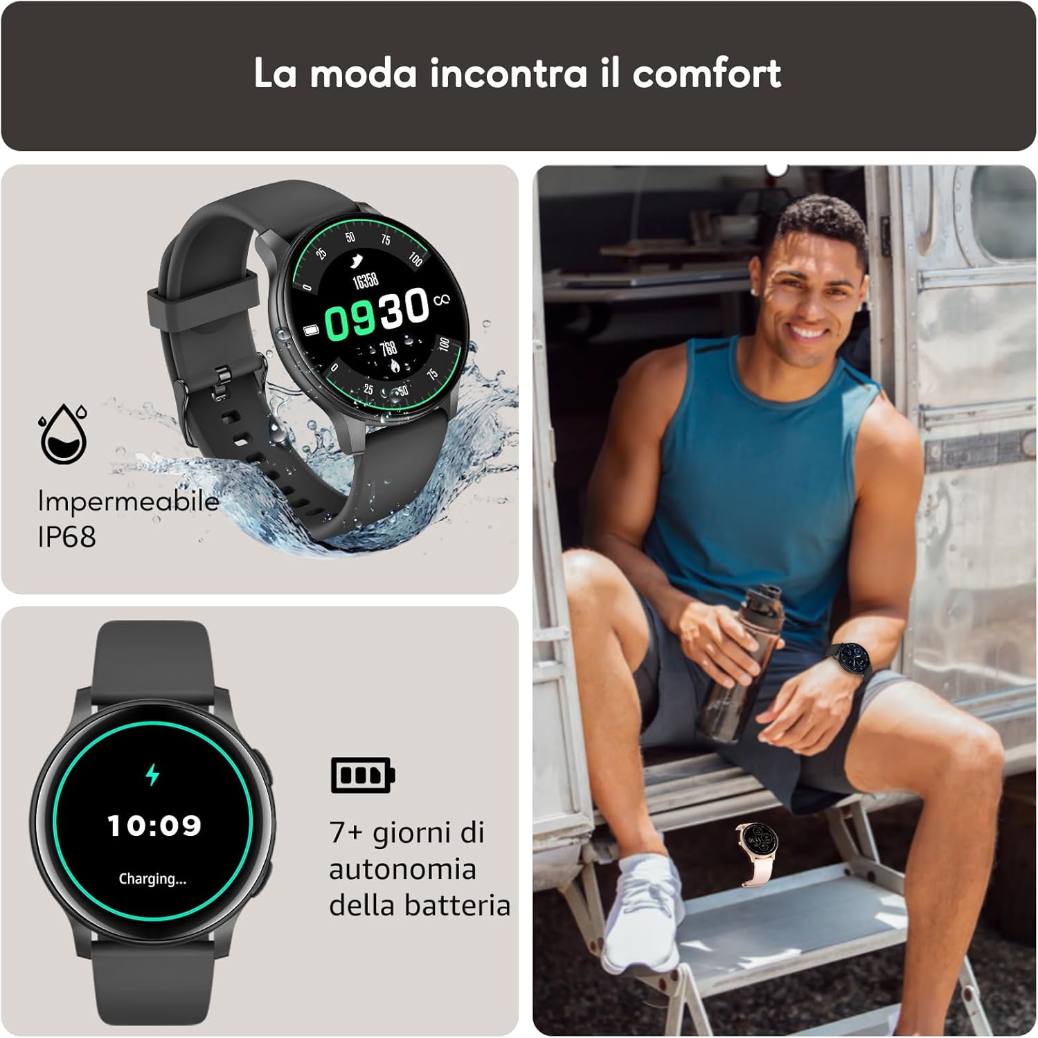 Detalle de AcclaFit Smartwatch Uomo Donna: Chiamate Bluetooth, 147+ Modalità Sportive e Display 1,38" IP68