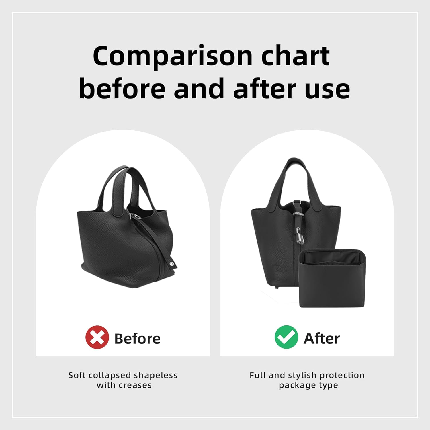 Detalle de DGAZ Silk Handbag Organizer for picotin18/22 – Luxury Silk Tote Insert (Black, PC18)