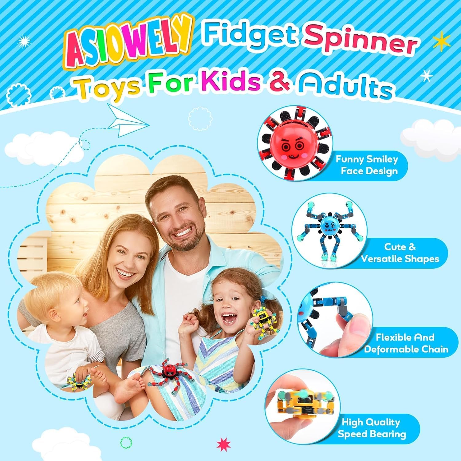 Detalle 2 de ASIOWELY Transformable Fidget Spinner 3-Piece Set