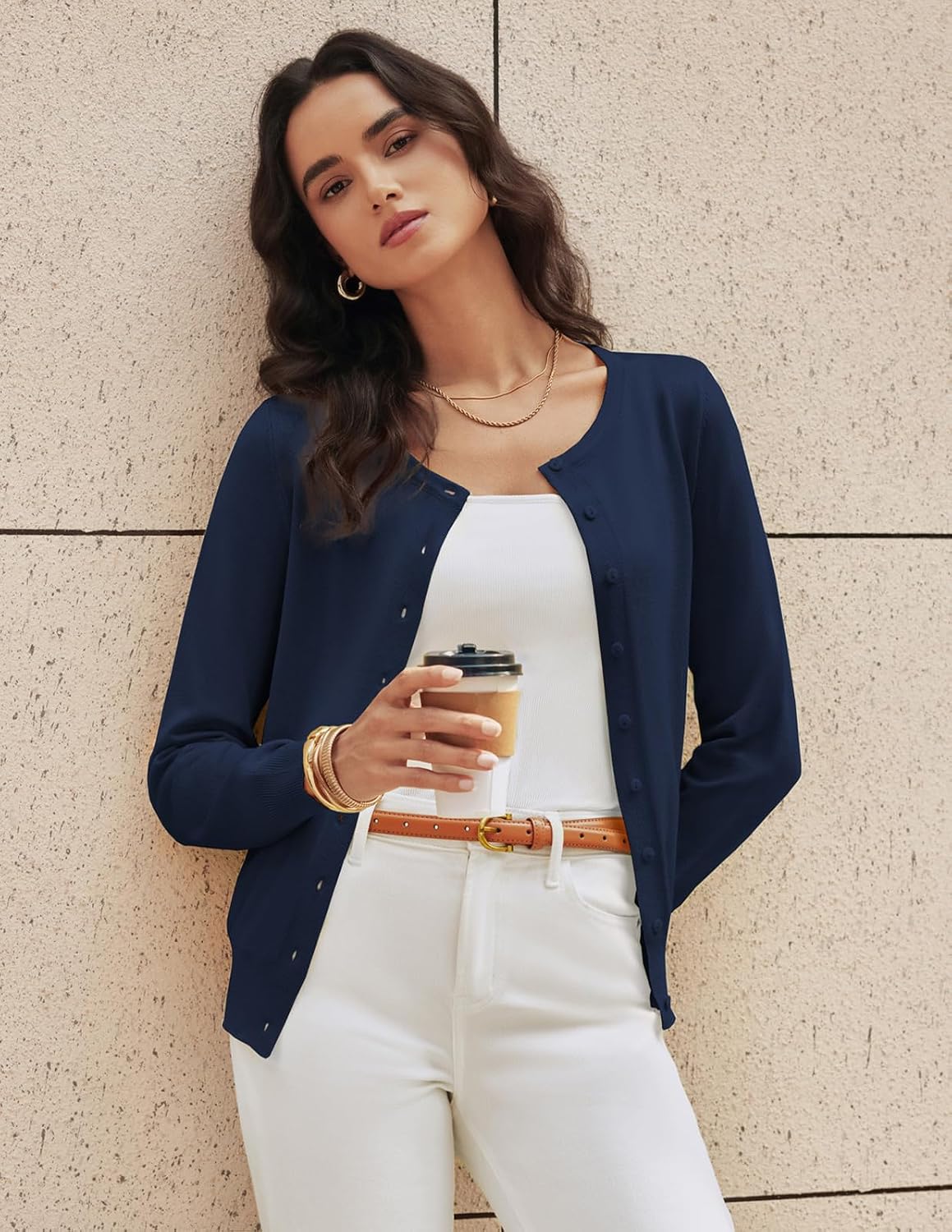 Detalle de GRACE KARIN Lightweight Knit Cardigan Sweater for Women, Button-Front Crewneck