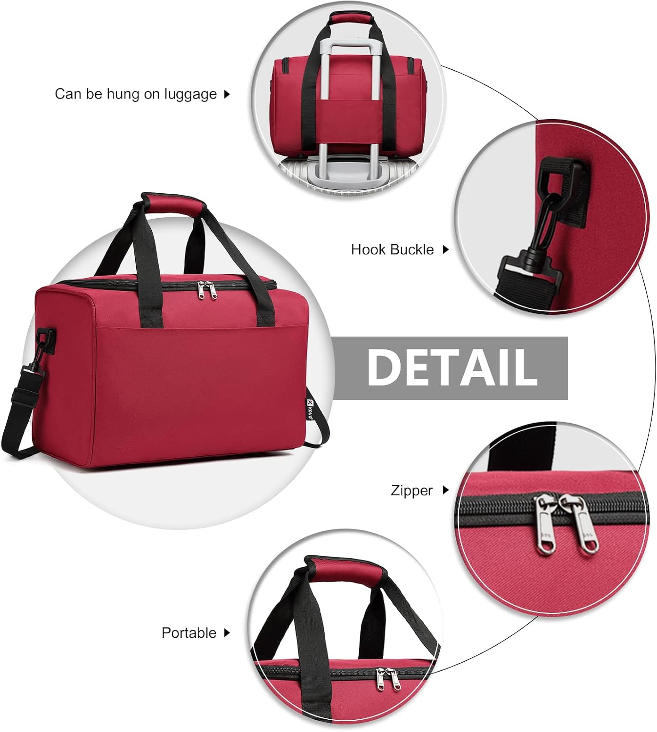 Thumbnail 2 de Kono Ryanair Under The Seat Holdall 40x20x25cm, 20L Cabin Hand Luggage Bag (Burgundy)
