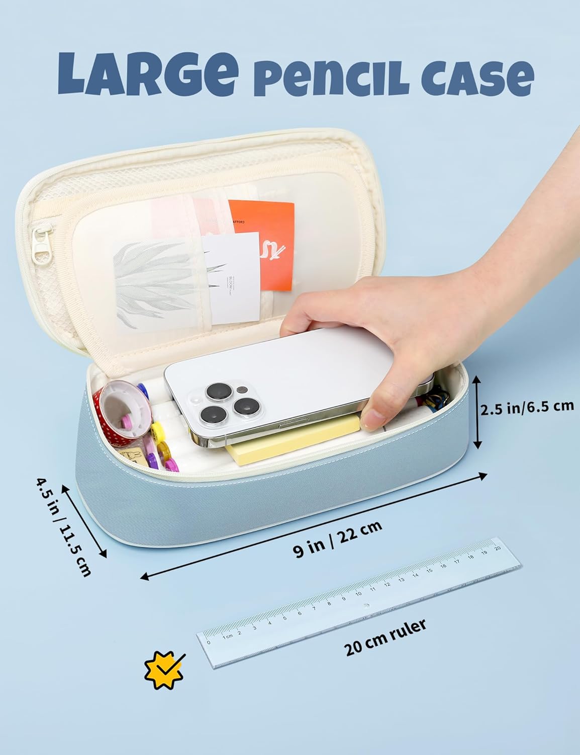 Detalle de SUNEE Large Capacity Pencil Case with Compartments and Handle (Blue)