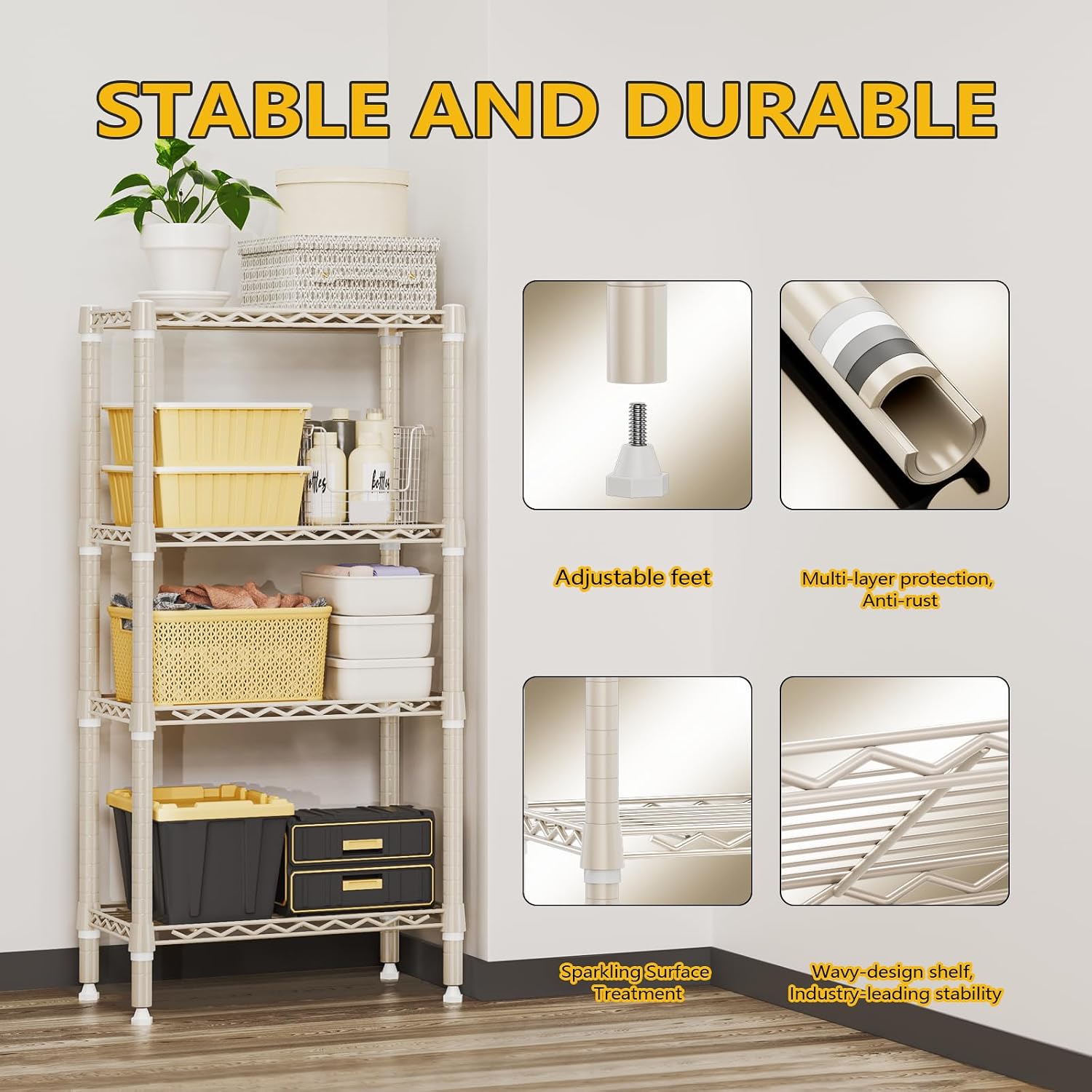 Thumbnail 6 de M MZG 1000 lbs 4-Shelf Standing Storage Shelves — Heavy Duty Wire Rack