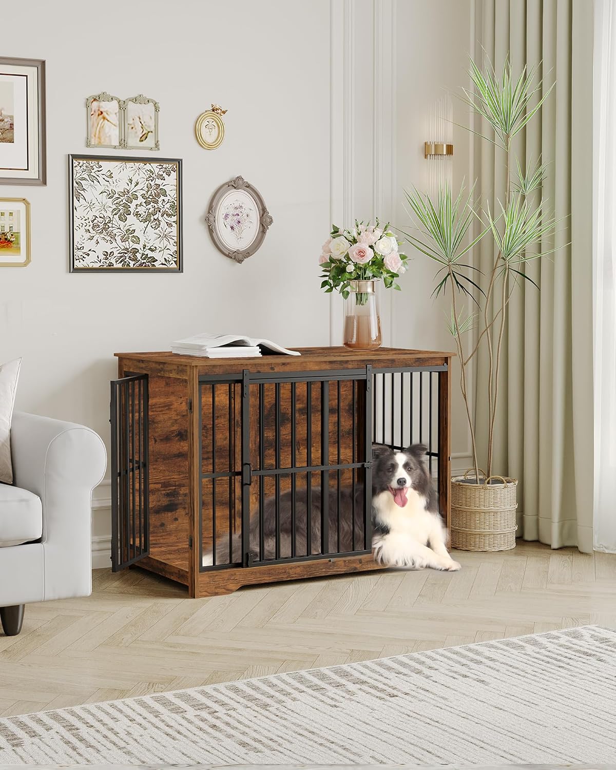 Thumbnail 6 de Hzuaneri Hundekäfig Möbel 110 cm (DCF84401B) mit 2 Türen – Indoor-Hundebox als Beistelltisch
