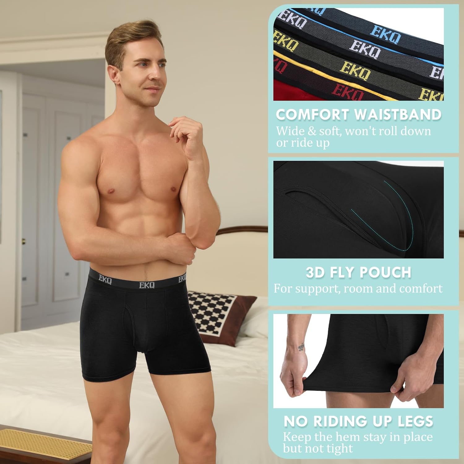 Detalle de EKQ Bamboo Boxers 7 Pack Breathable