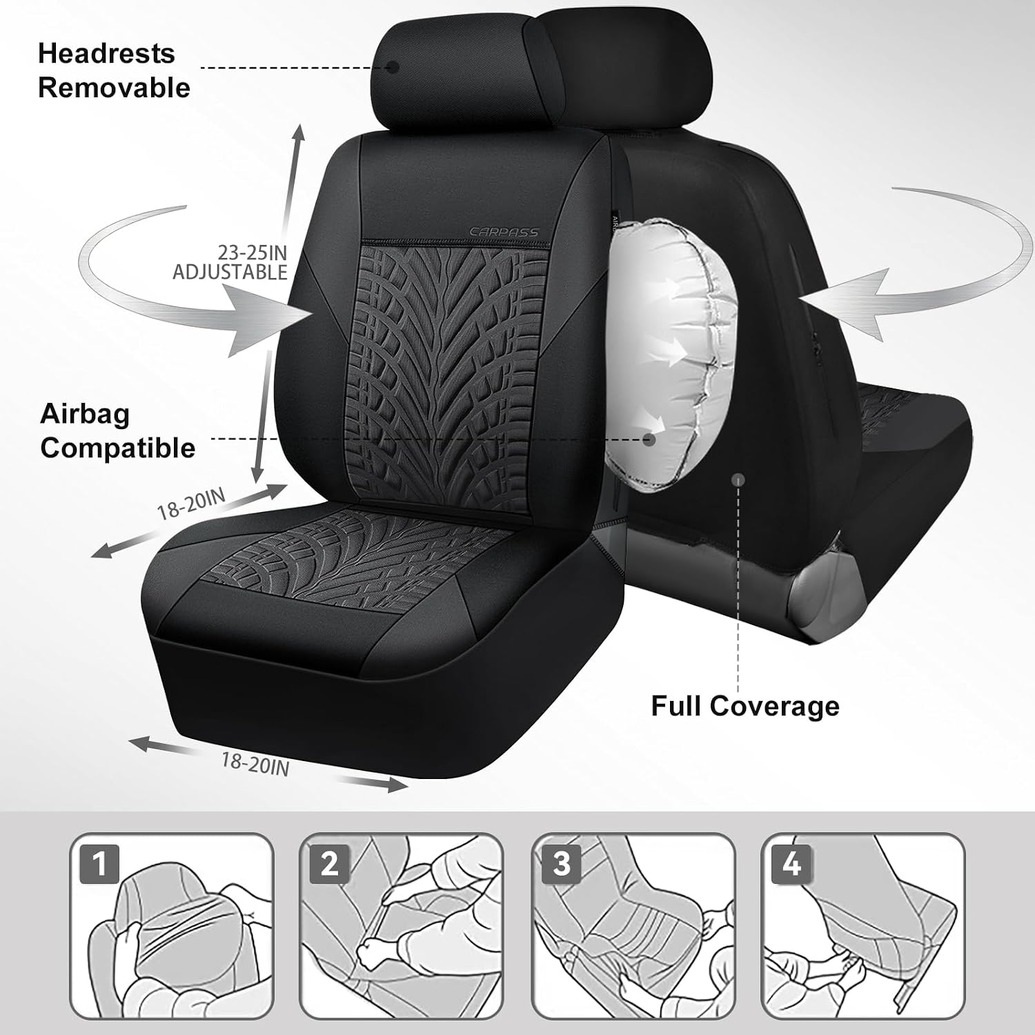 Thumbnail 4 de CAR PASS Neoprene Waterproof Seat Covers – Front 2-Pack (Black/Gray) for Vans, Trucks, SUVs