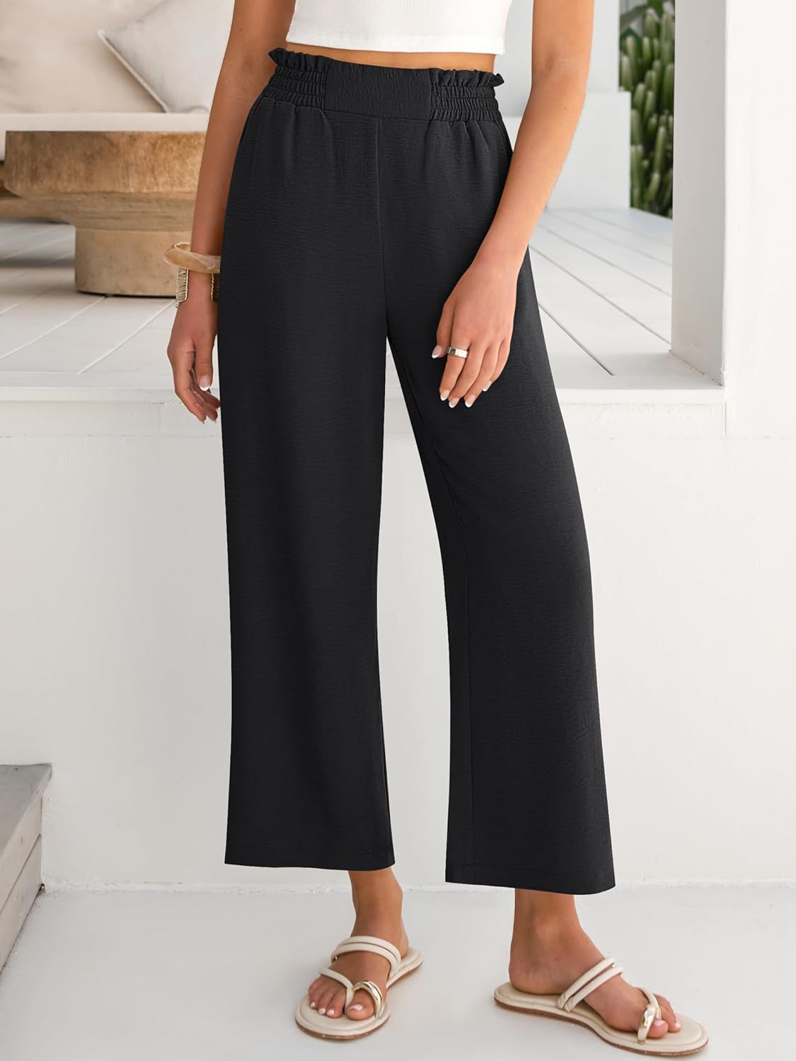 Thumbnail 6 de ANRABESS Womens Wide Leg Palazzo Pants – High Waisted, Cropped, Beach-Ready with Pockets