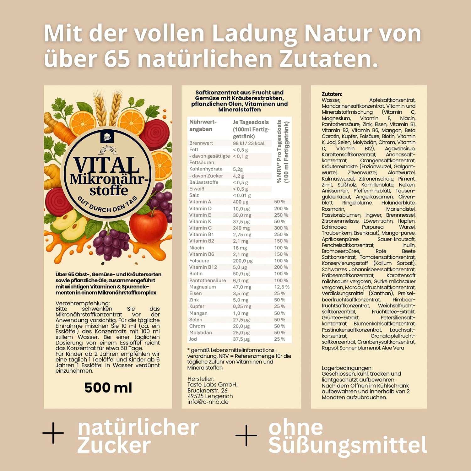 Thumbnail 6 de Vital Mikronährstoffkonzentrat für 50 Tage – Multivitamin-Drink mit Vitaminen, Mineralstoffen und sekundären Pflanzenstoffen