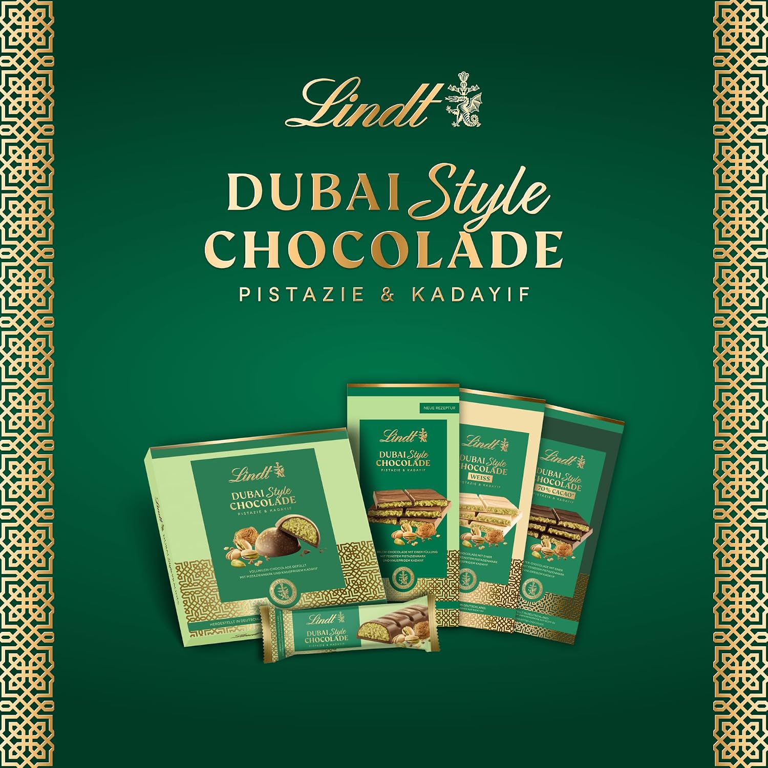 Detalle de Lindt Dubai Style Weiß Schokolade – Pistaziencreme mit Kadayif, 149 g