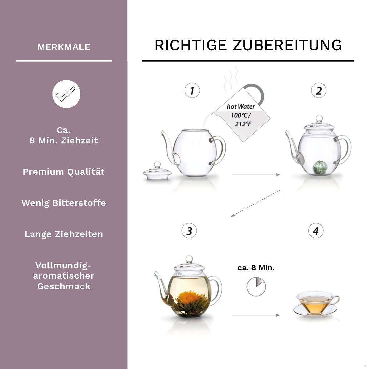 Detalle 2 de Creano Erblühtee Geschenkset 6 Teeblumen ❤️🍵