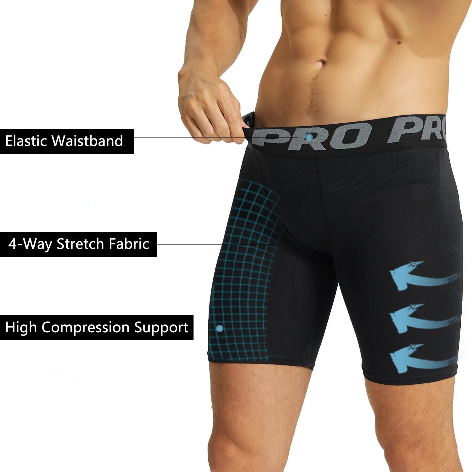 Detalle 2 de LNFINTDO 3 Pack Compression Shorts for Men – Base Layer Running Shorts