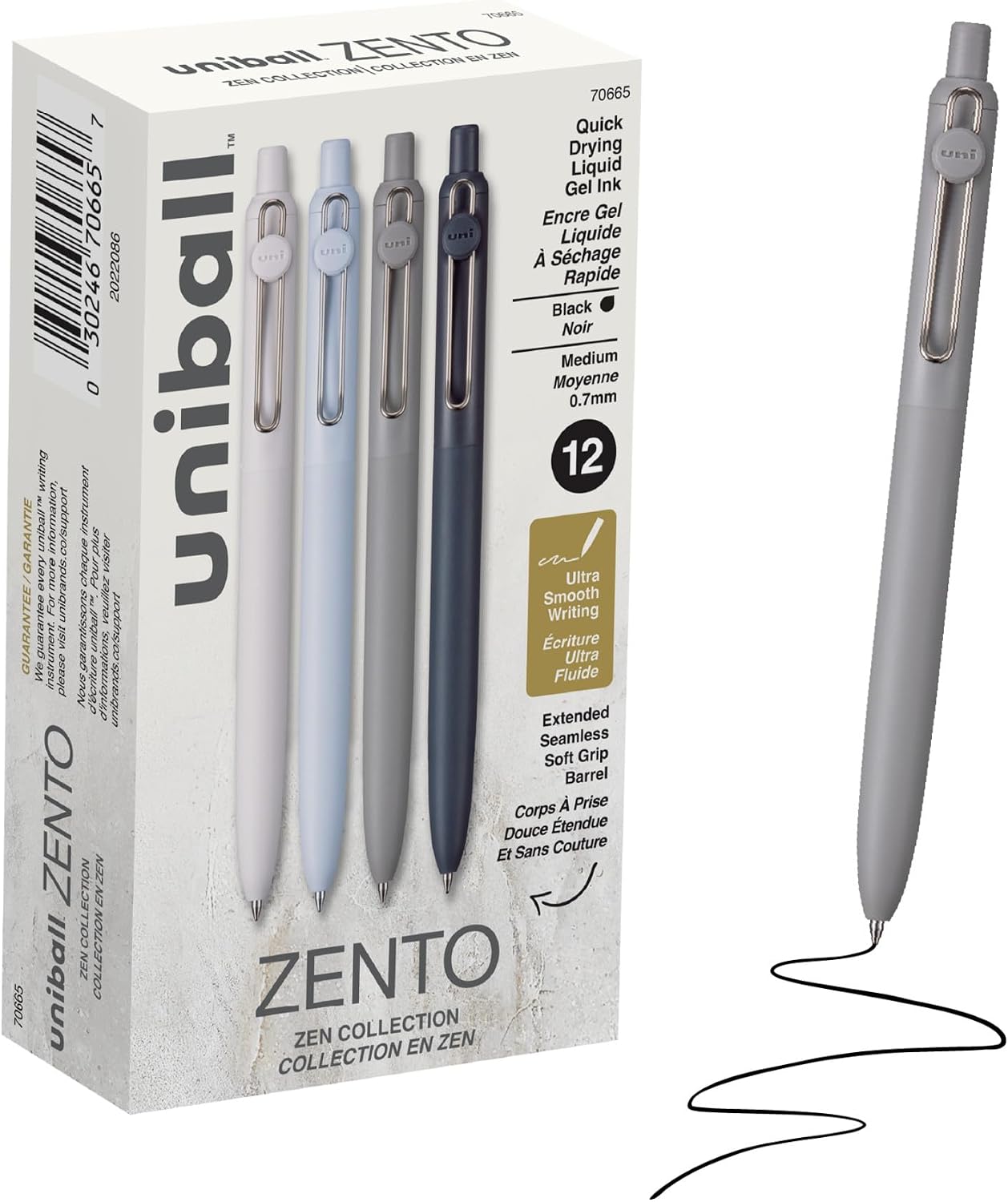 Detalle de Uni-Ball Zento 70665 Retractable Gel Pens, Black Ink, 0.7mm, 12 Count
