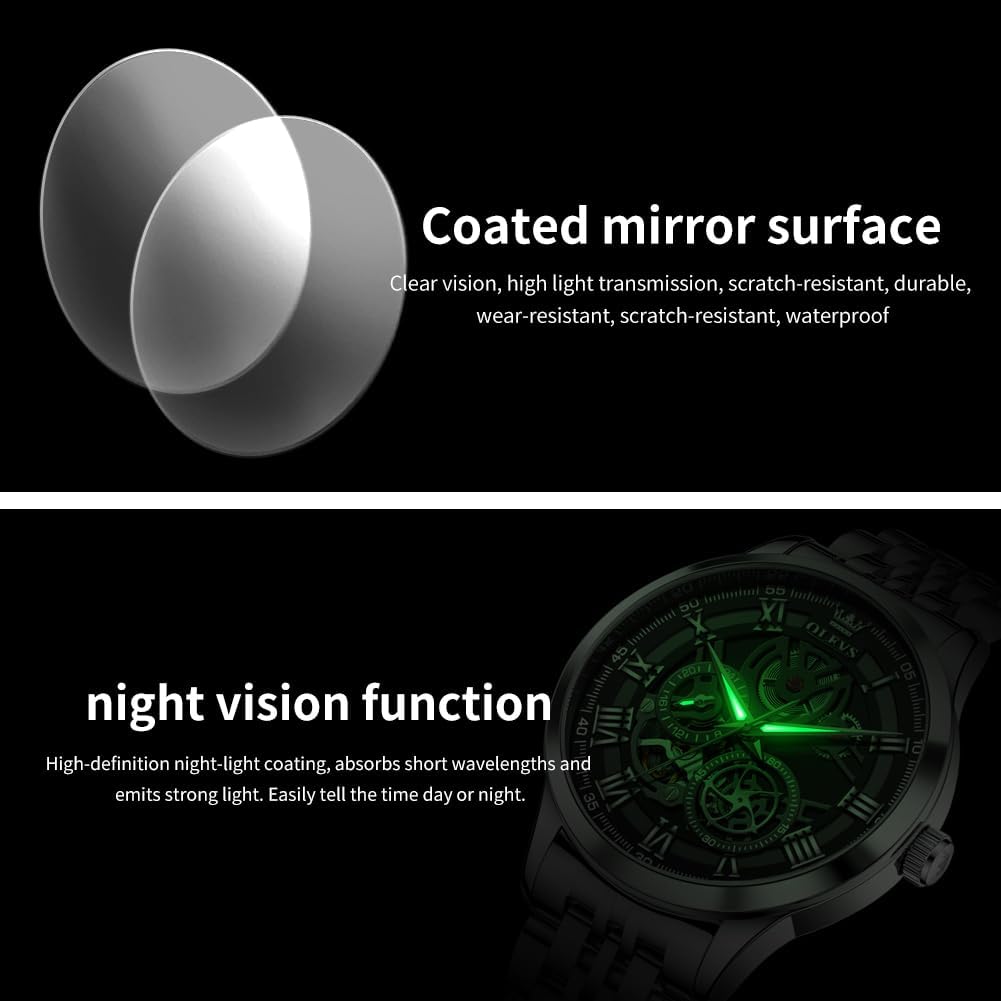Thumbnail 5 de OLEVS Business-Luxus Herrenuhr mit Skelettdesign, Chronograph-Optik und Mondphasen-Display