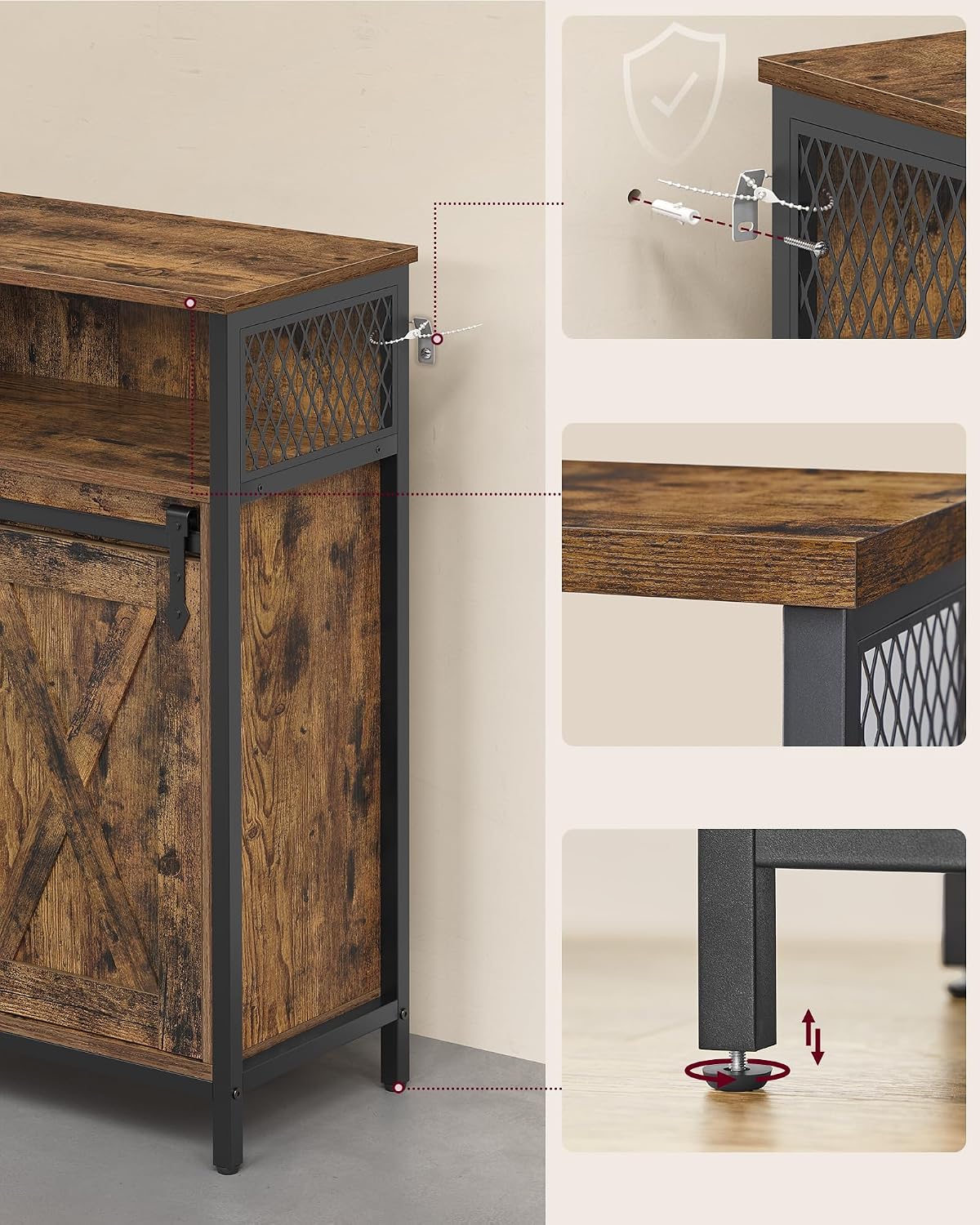 Detalle de VASAGLE DAXTON LSC089B01 – szafka z drzwiami przesuwnymi, 70 × 30 × 80 cm