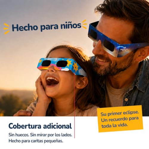 Detalle 2 de Medical King - 20 Gafas Eclipse Solar Homologadas ISO 12312-2, Paquete de 6 con 2 Lentes Fotográficos para Smartphone