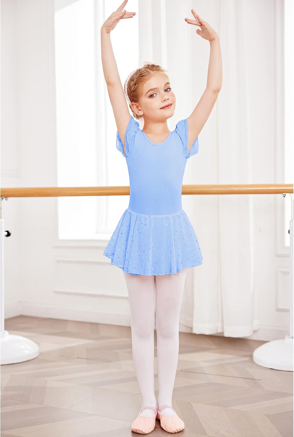 Detalle de Arshiner Girls Ruffle Sleeve Ballet Dress with Tutu Skirt Leotard