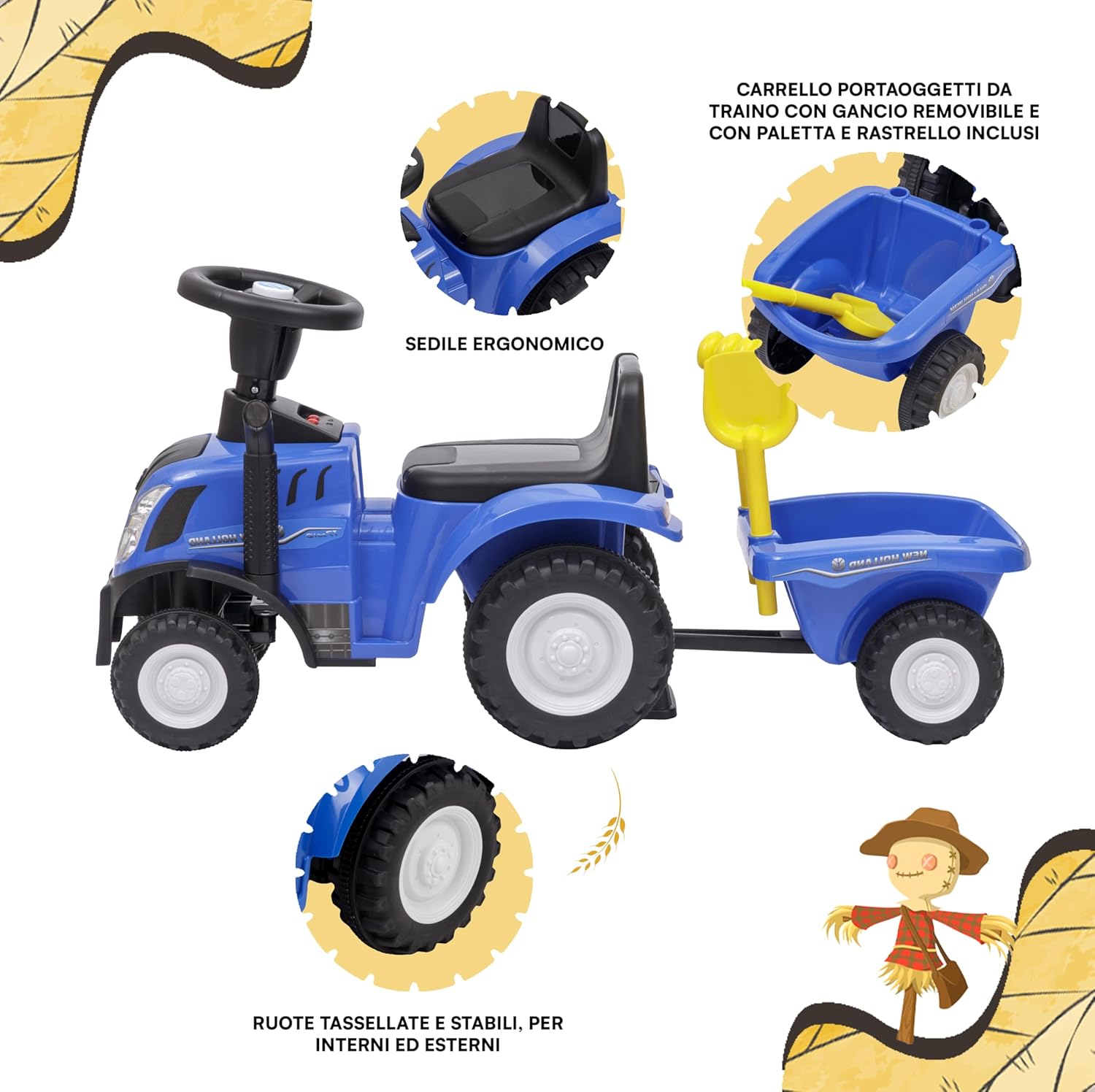 Detalle de Baroni Toys Trattore Ride-On con Rimorchio: sicurezza, praticità e fantasia per bambini da 12 a 36 mesi
