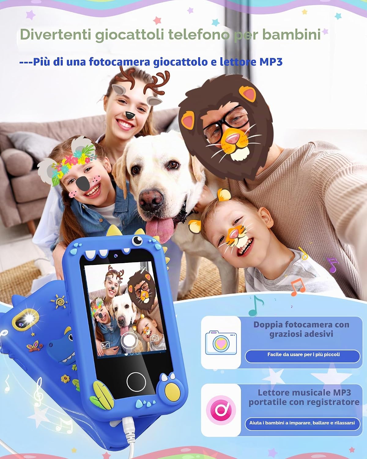 Detalle de Telefono Giocattolo per Bambini con Fotocamere, Musica e Giochi di Puzzle – Dino Theme 3–8 anni