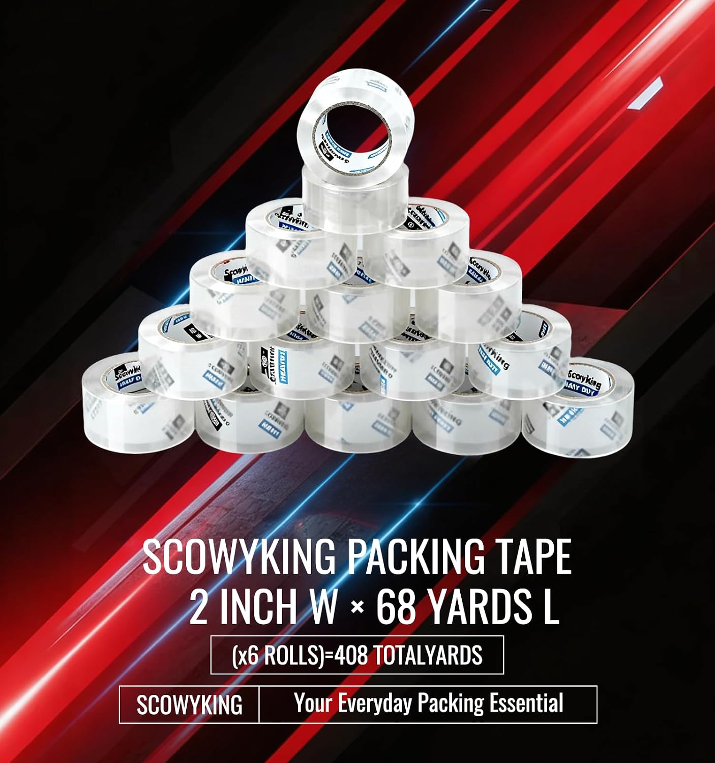 Detalle de Scowyking Clear Packing Tape Refills, 6 Rolls, 2.7 Mil, 2" × 68 Yd