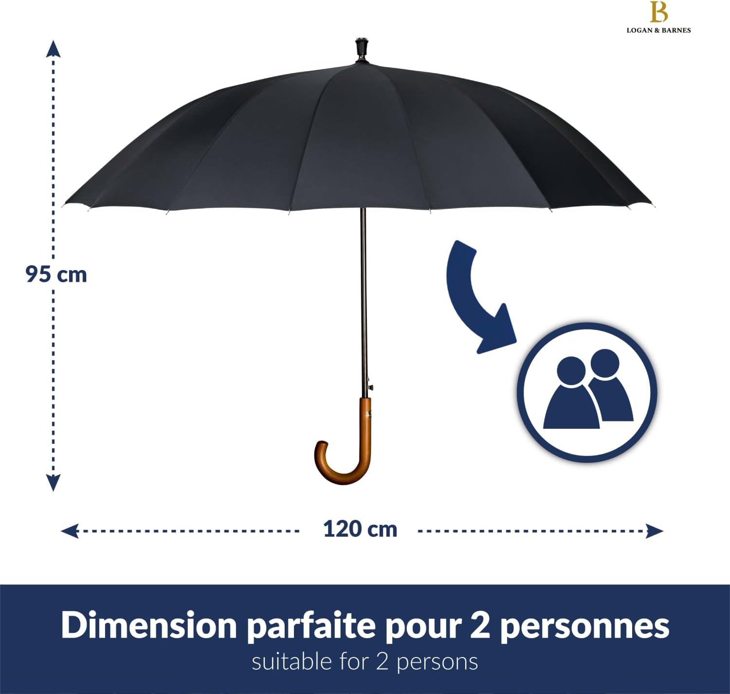 Thumbnail 3 de LOGAN & BARNES Parapluie résistant à la tempête Ø120cm – Grand parapluie XXL EDINBURGH, 16 baleines