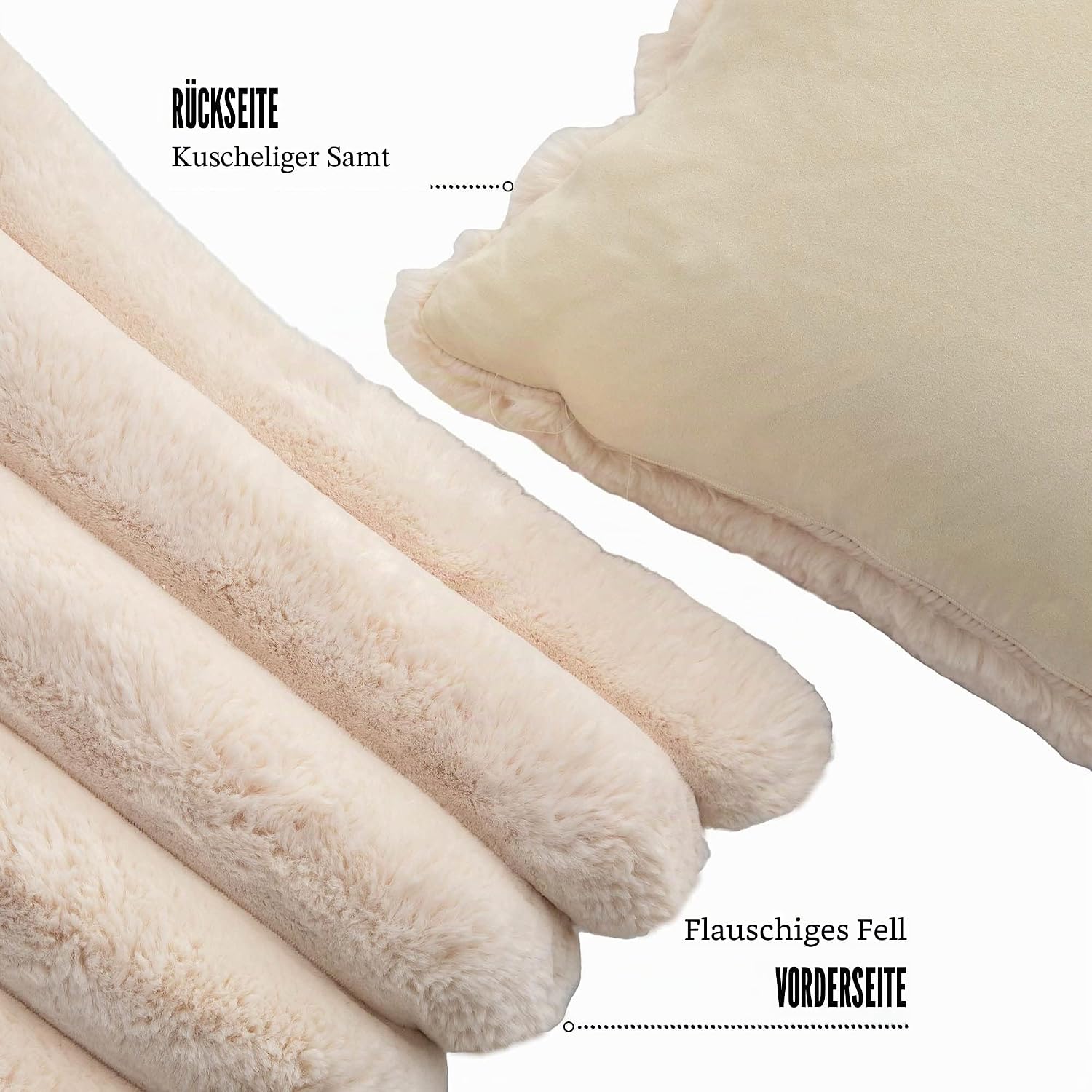 Detalle de Neelvin 2er Set Plüsch-Kissenhüllen aus Kunstpelz Beige 45x45 cm (nur Bezüge)