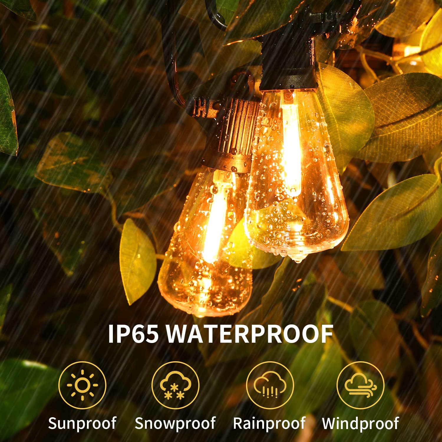 Thumbnail 2 de ZOTOYI 50ft Outdoor Garden String Lights (Mains powered) – Waterproof IP65 Warm White ST38, 22 vintage bulbs