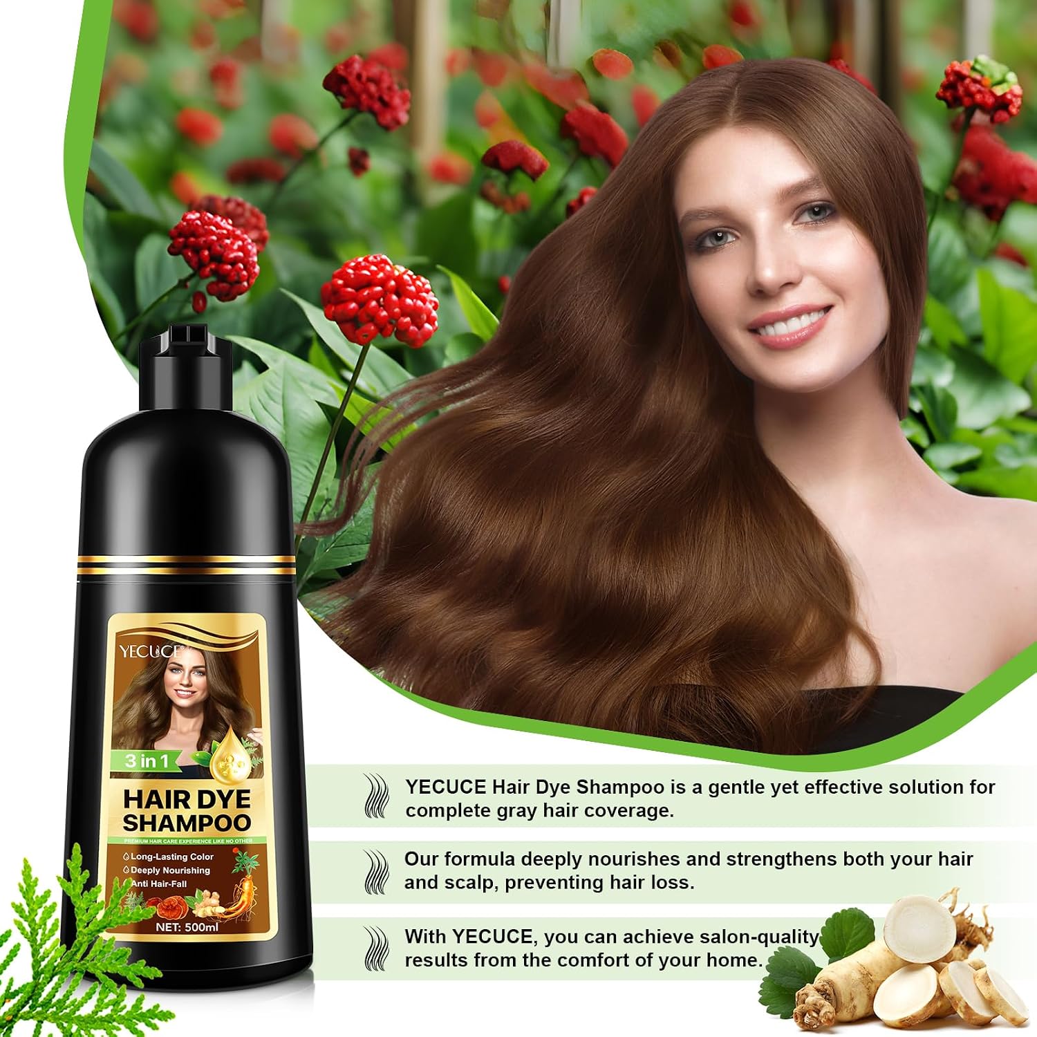 Thumbnail 4 de Haarfärbeshampoo „Natürliches Sofort Haarfarben“ Coffee (3-in-1) – 500 ml, lang anhaltende Farbe