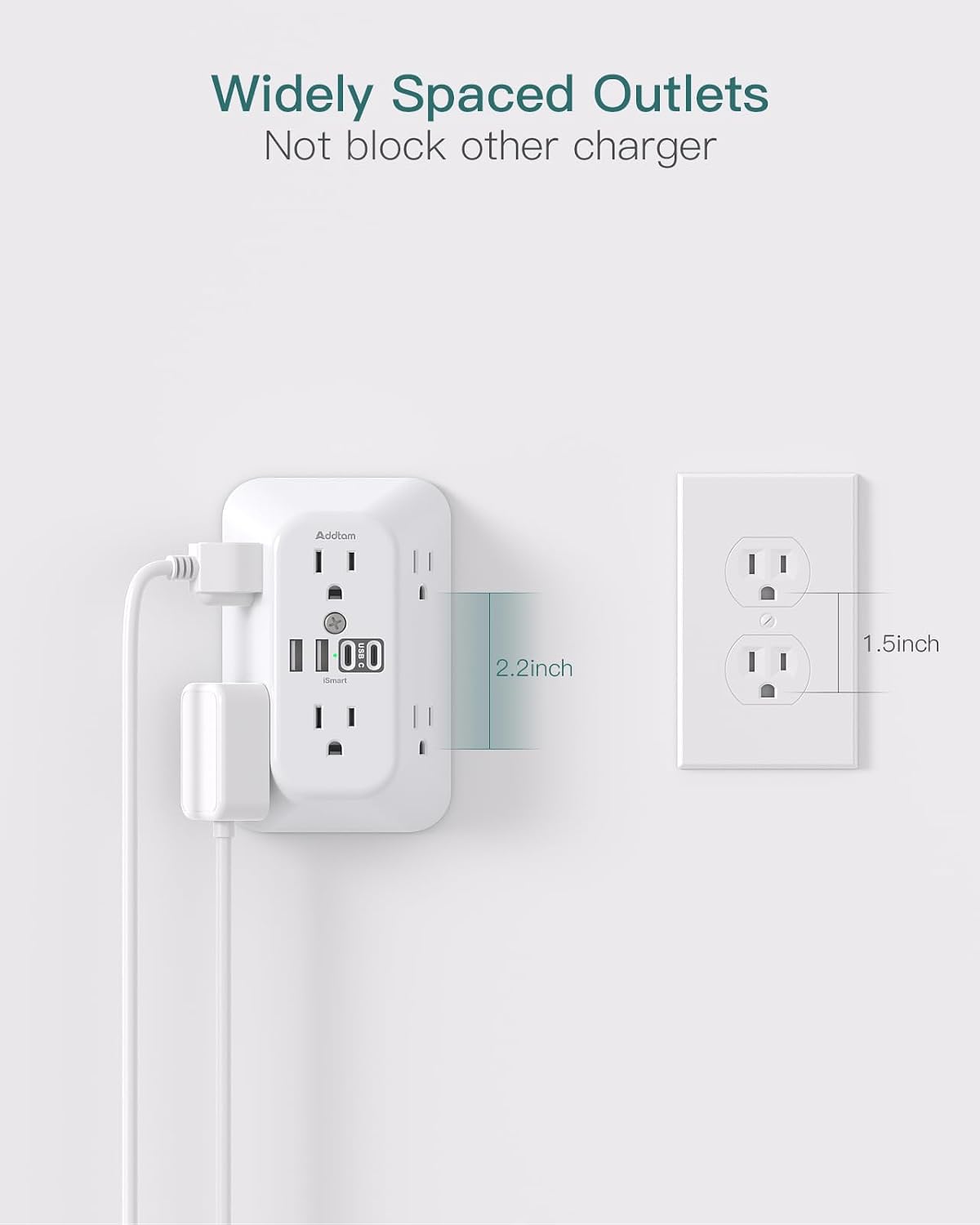 Detalle de Addtam AD5110 Surge Protector Outlet Extender with 6 AC Outlets and 4 USB Ports
