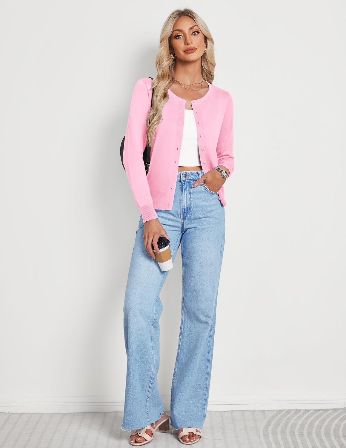 Detalle 2 de GRACE KARIN Women's Lightweight Button-Down Knit Cardigan, Long Sleeve