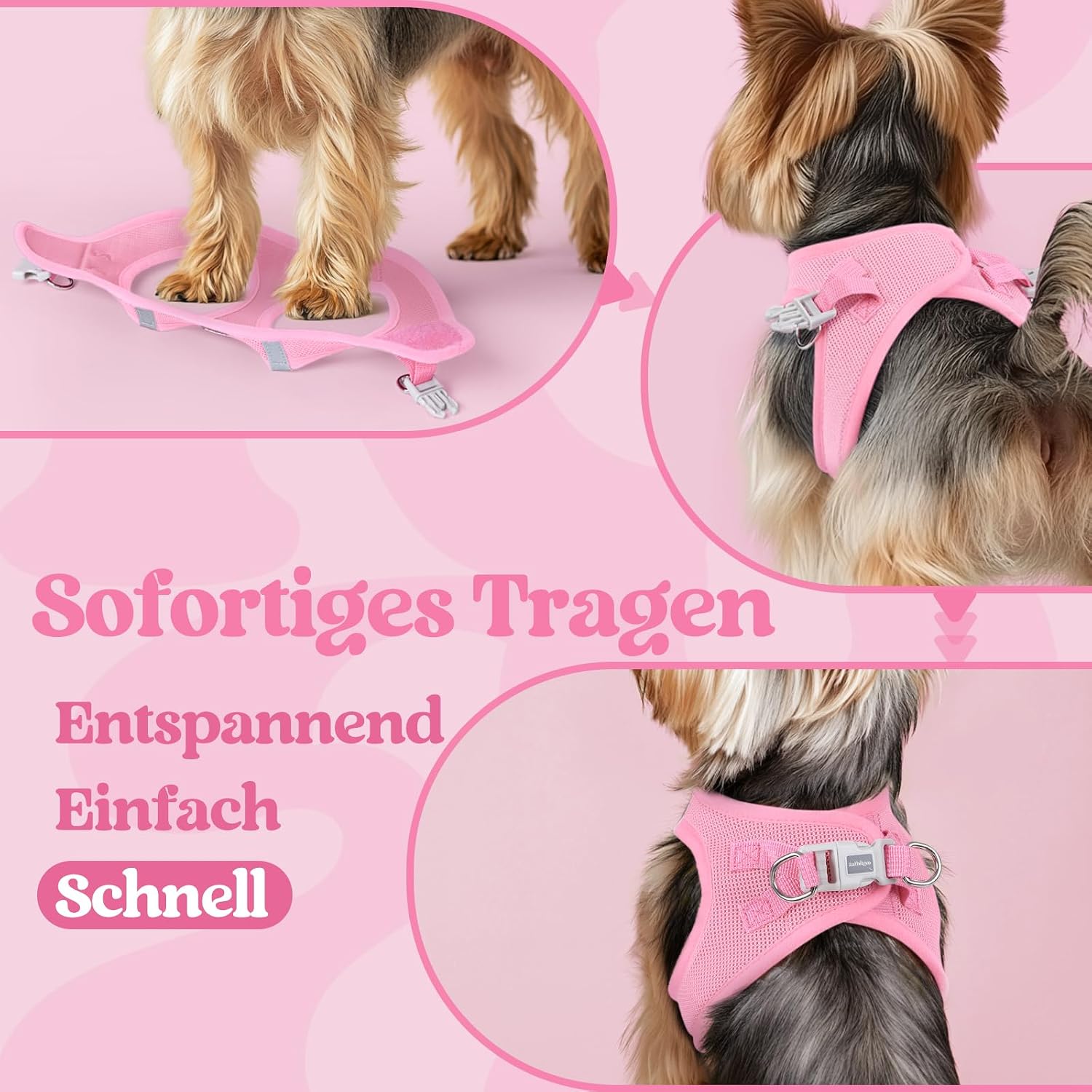 Detalle de rabbitgoo Hundegeschirr für kleine Hunde (Step-in), weiches Mesh, reflektierend – Rosa, Größe XS