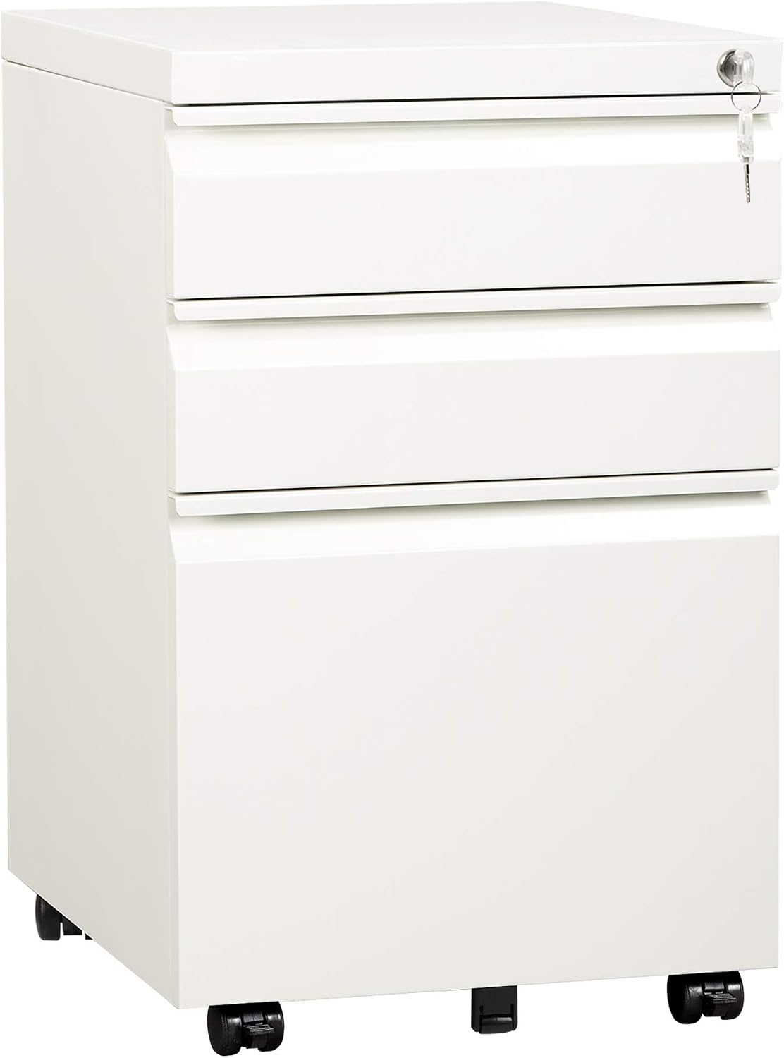 Detalle de DEVAISE AHDG025WH 3-Drawer Mobile File Cabinet, White, Locking, Under-Desk