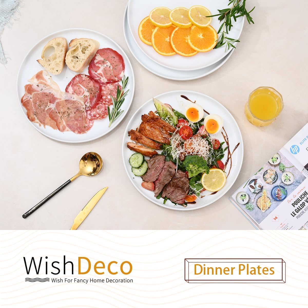 Detalle 2 de WishDeco QY020DCP White Porcelain Dinner Plates, Set of 4, 10.5-Inch