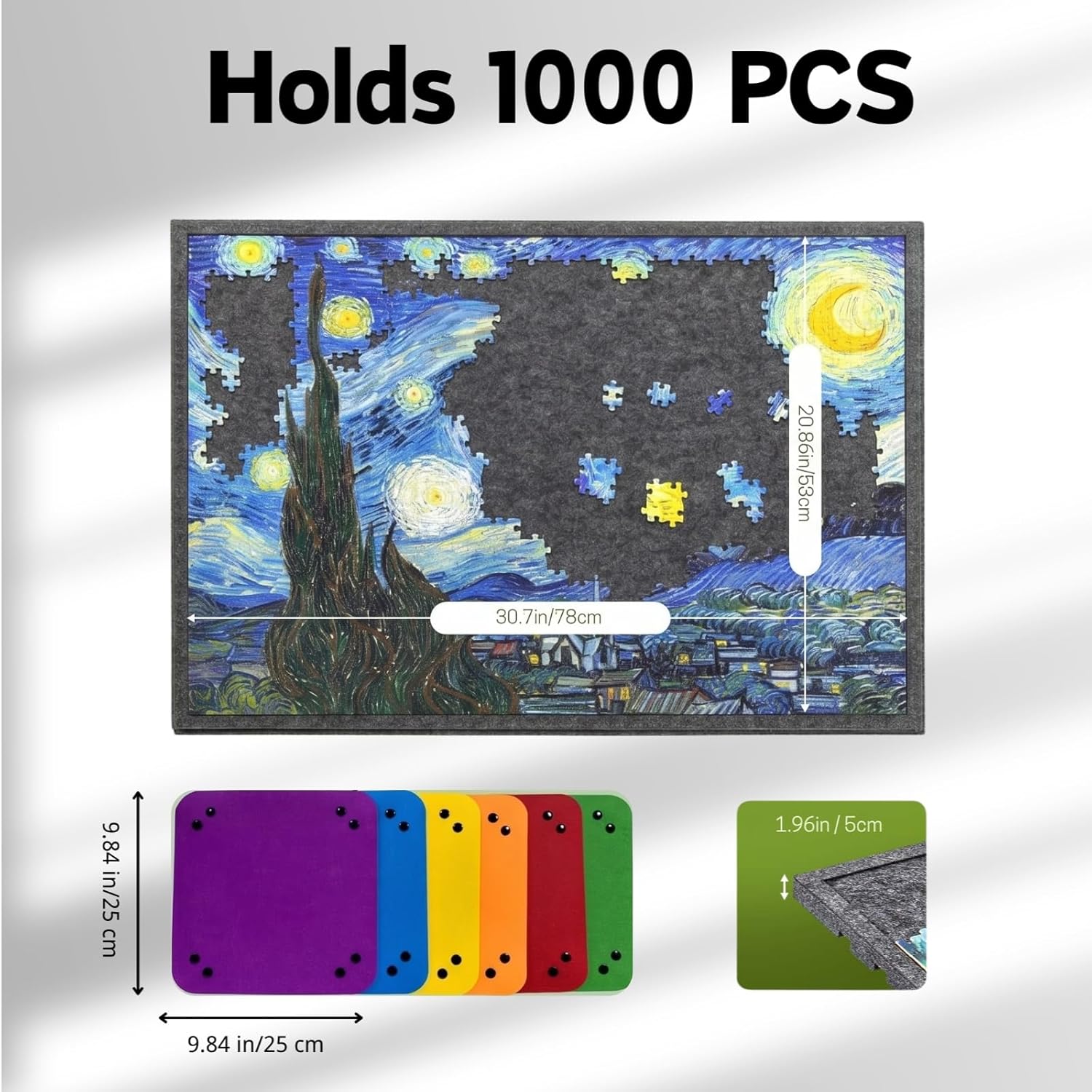 Thumbnail 6 de JCOTTON Tilting Jigsaw Puzzle Board 2-in-1 with Stand, 6 Trays and Protective Cover (Up to 1000 Pieces)