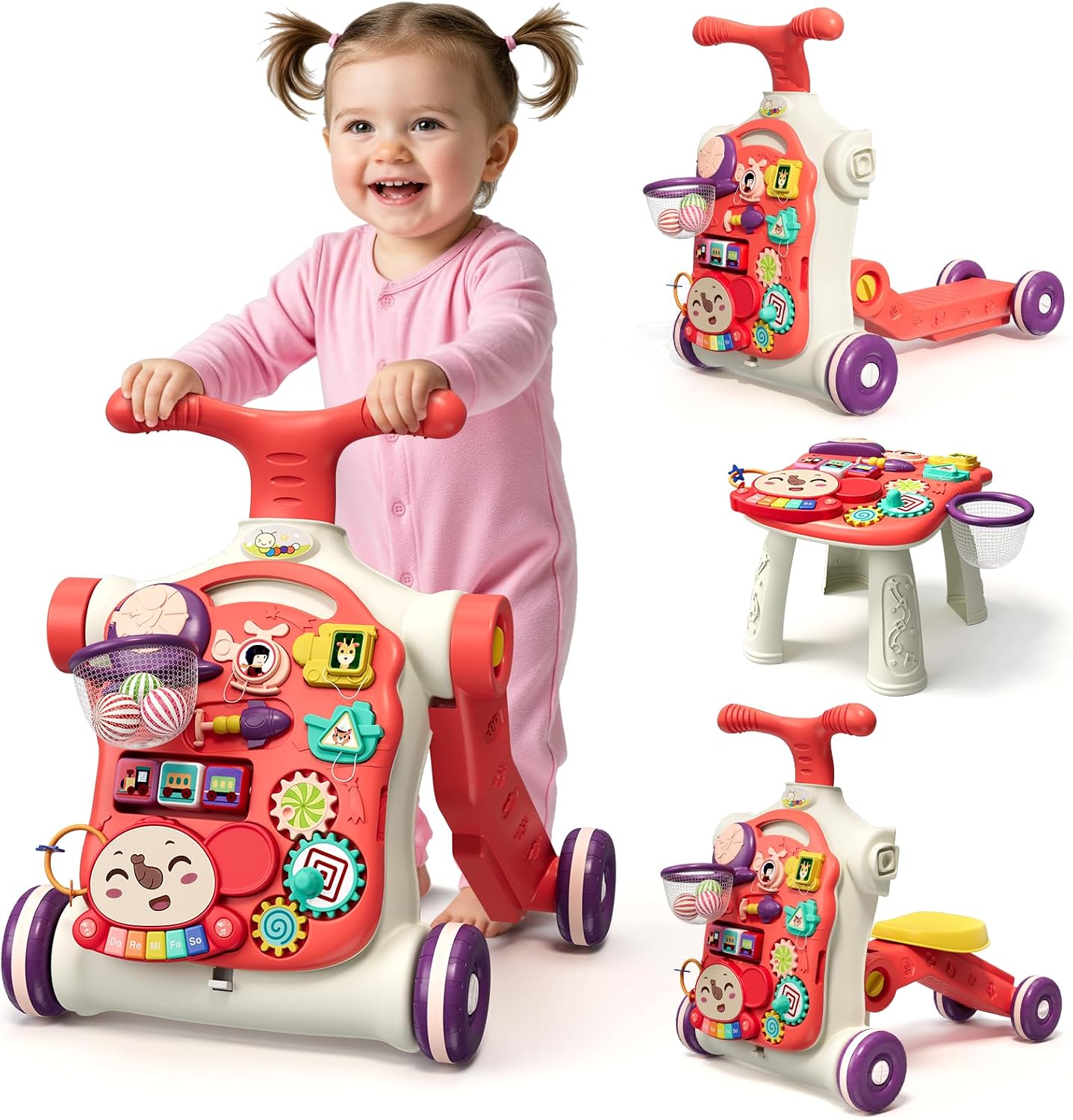 Detalle de HYES N6034 5-in-1 Toddler Walker and Activity Center, Red