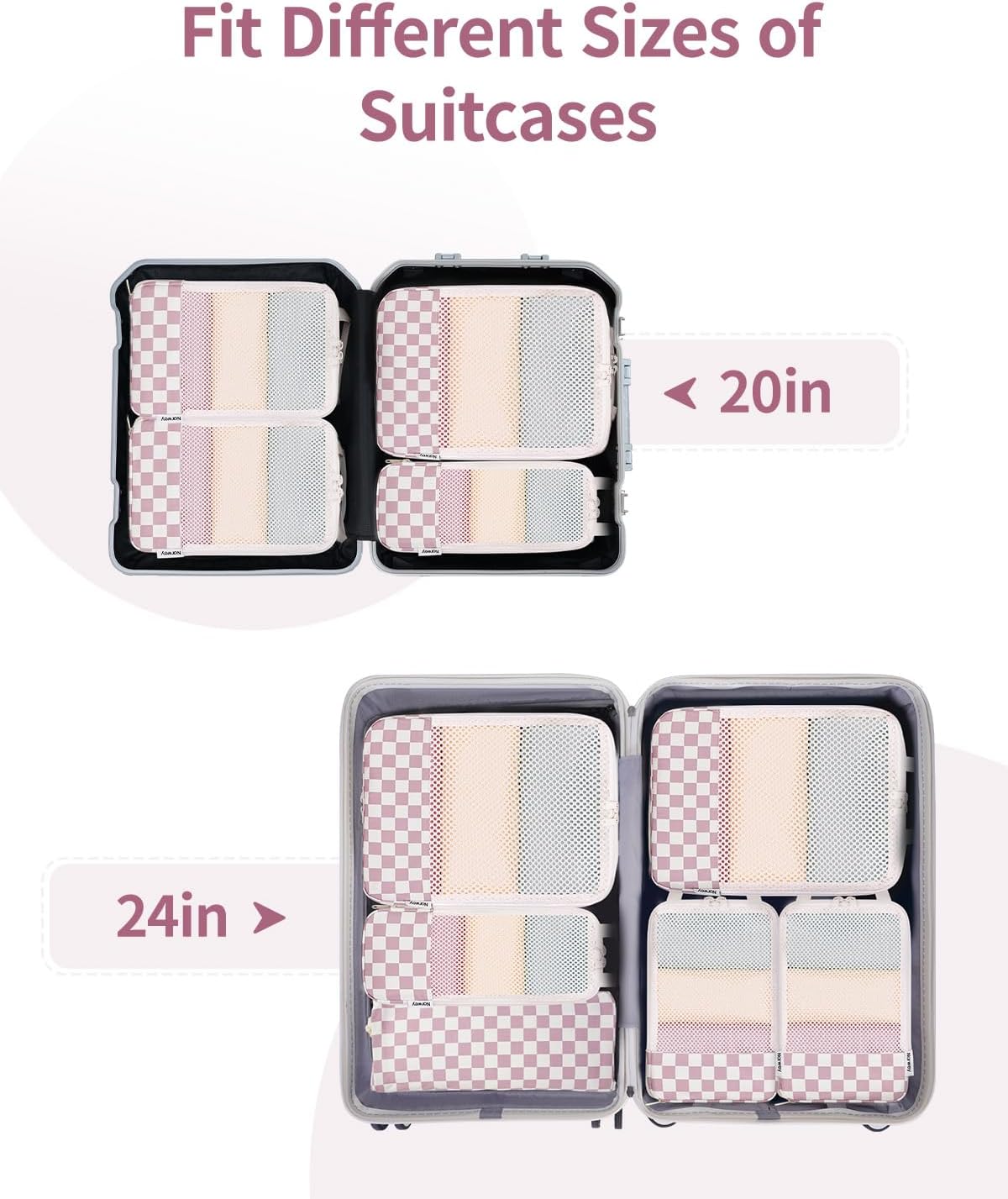 Detalle de Narwey 6 Set Compression Packing Cubes for Carry-On Luggage (Checkerboard Dusty Rose)