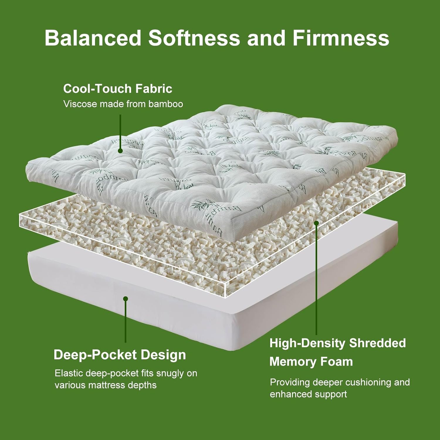 Detalle de Whatsbedding Memory Foam Mattress Topper, 5-Inch