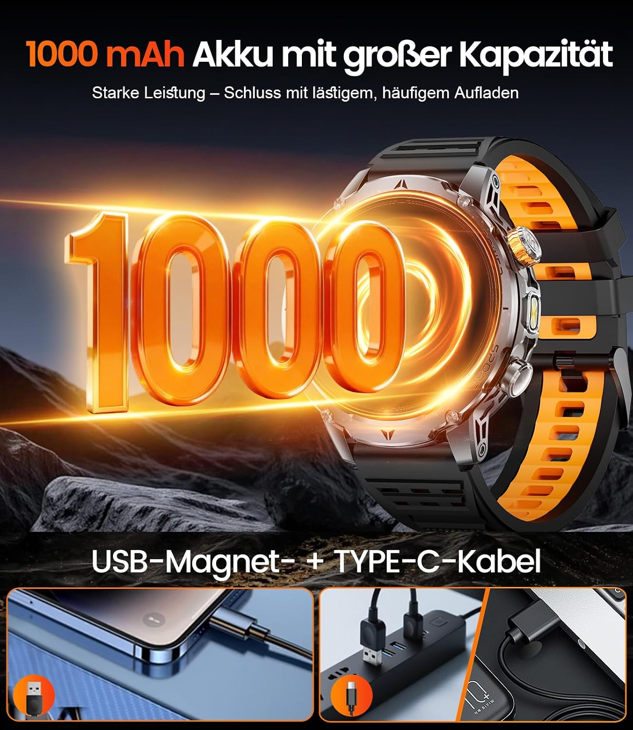 Thumbnail 3 de SUNKTA Smartwatch Herren Militär 1,7 Zoll