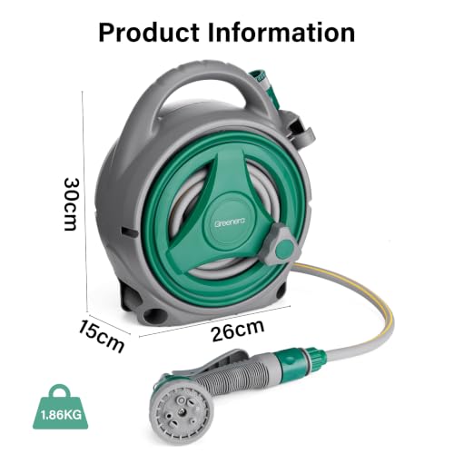 Thumbnail 6 de Greenera Garden Hose Reel 14M with 2m Leader Hose and 8-Mode Spray Gun – Manual Retractable Outdoor Reel