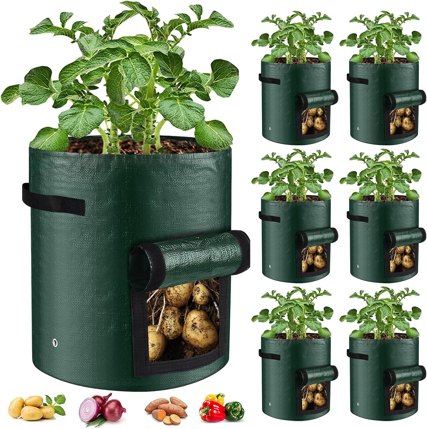 Detalle de BIJOKETTEN 6-Pack 10-Gallon Potato Grow Bags with Harvest Flap and Handles