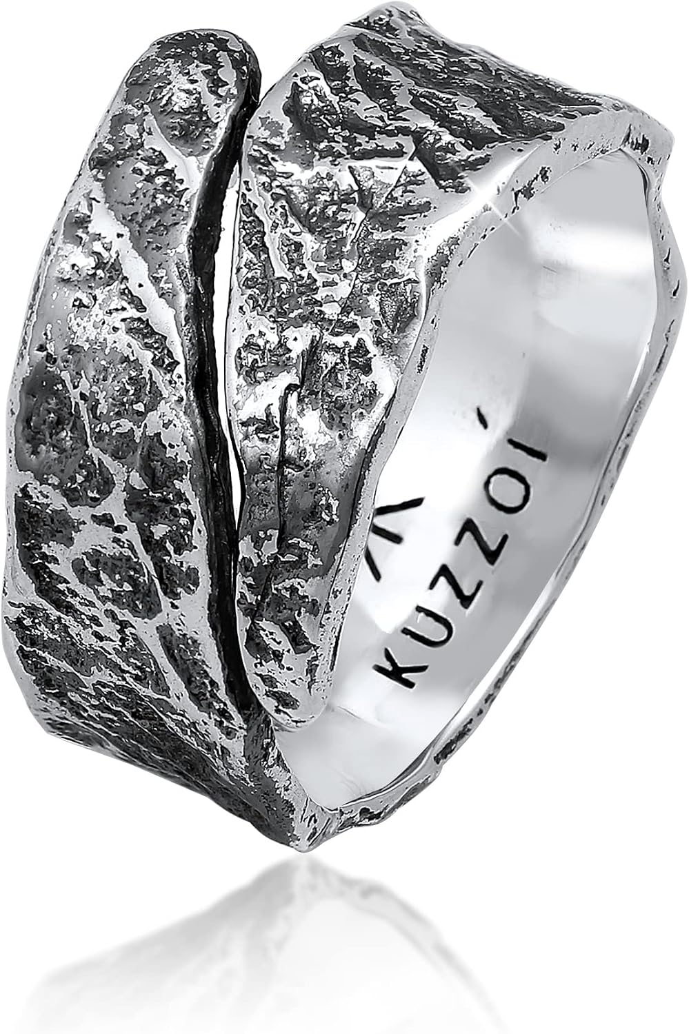 Detalle de Kuzzoi Herrenring in 925 Sterling Silber, massiv 12 mm breit mit gehämmertem Used-Design (Ringgröße 60–66)