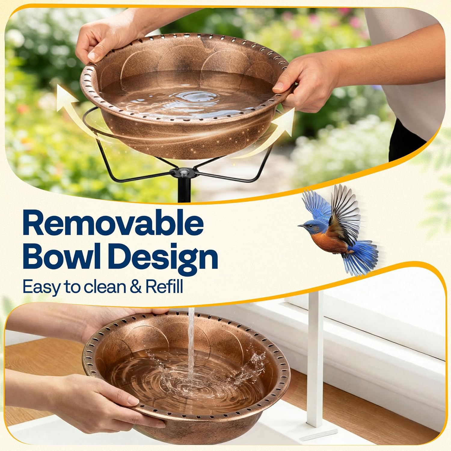 Thumbnail 3 de VIVOHOME metal vintage bird bath with detachable bowl and 4-pronged base (retro bronze finish)