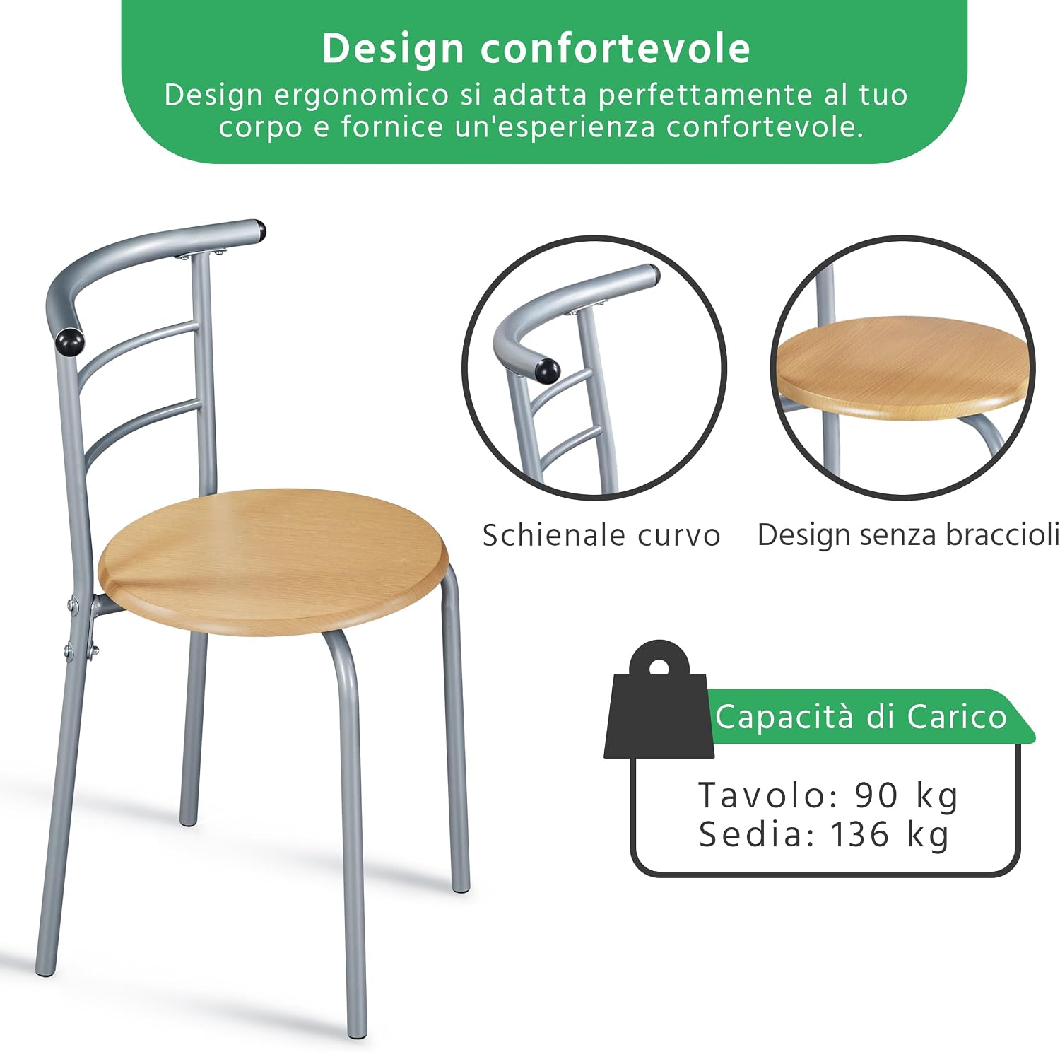 Thumbnail 3 de Yaheetech Set Bar Tavolo e 2 Sedie: design compatto in legno e metallo per 2 persone