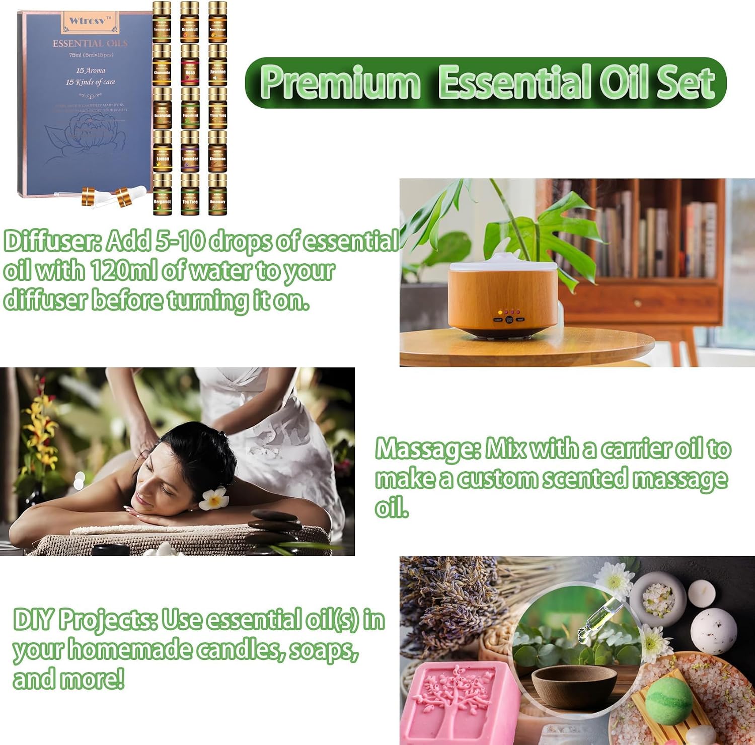 Thumbnail 6 de Wtrcsv Essential Oils Set – Top 15 Scents (5ml each) for Diffuser, Skincare, Aromatherapy, and DIY Projects