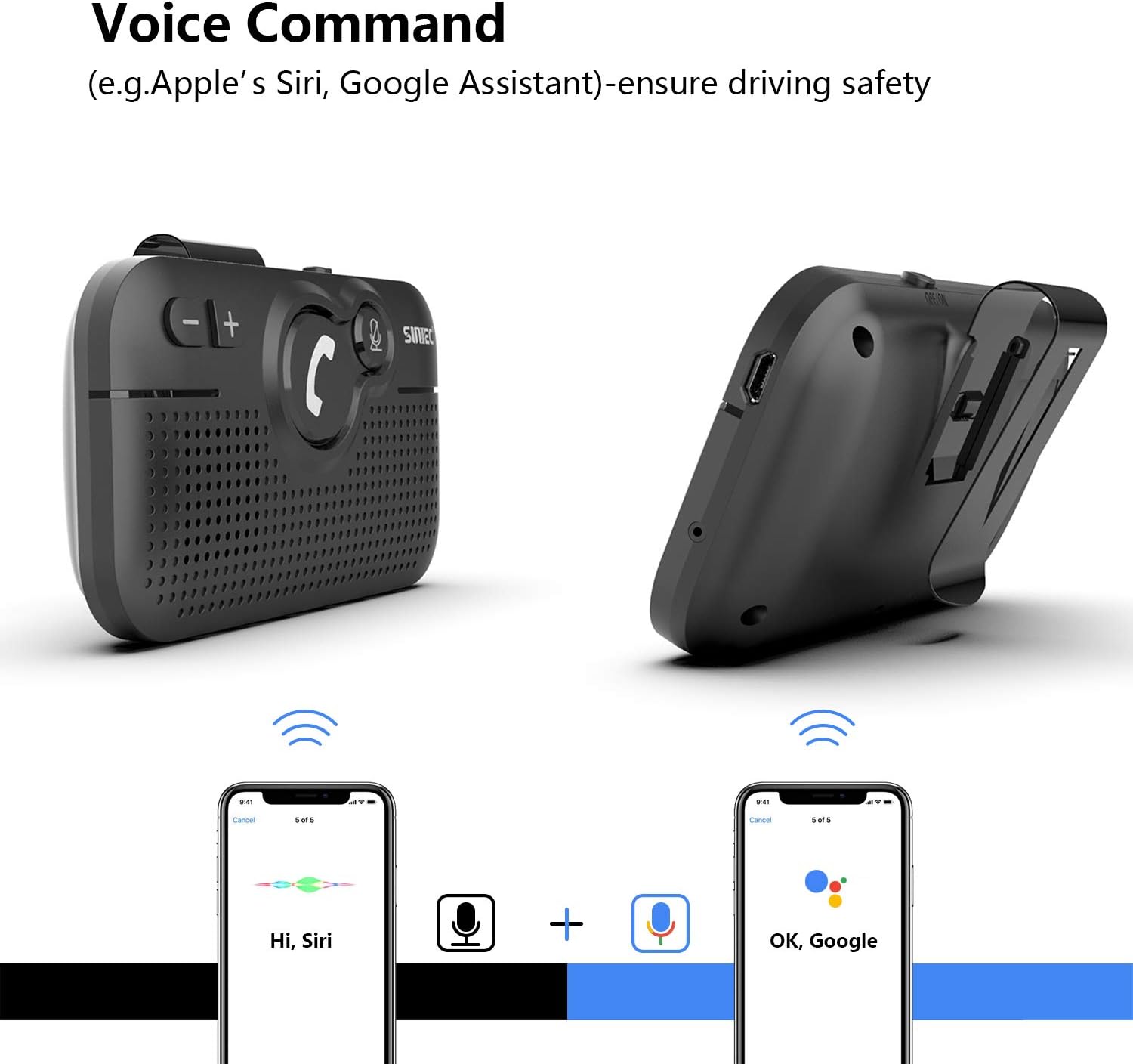 Detalle de SUNITEC BC980SA Hands Free Car Phone Kit Bluetooth with Auto Power On and Siri support