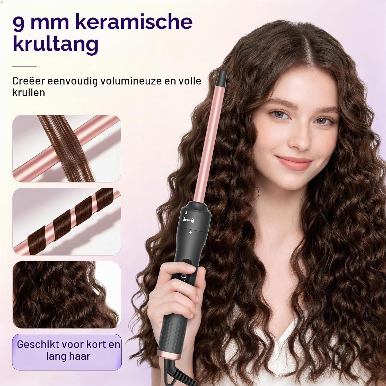 Detalle 2 de Karrong krultang 9 mm met keramische toermalijncoating en opwarming in 30 seconden