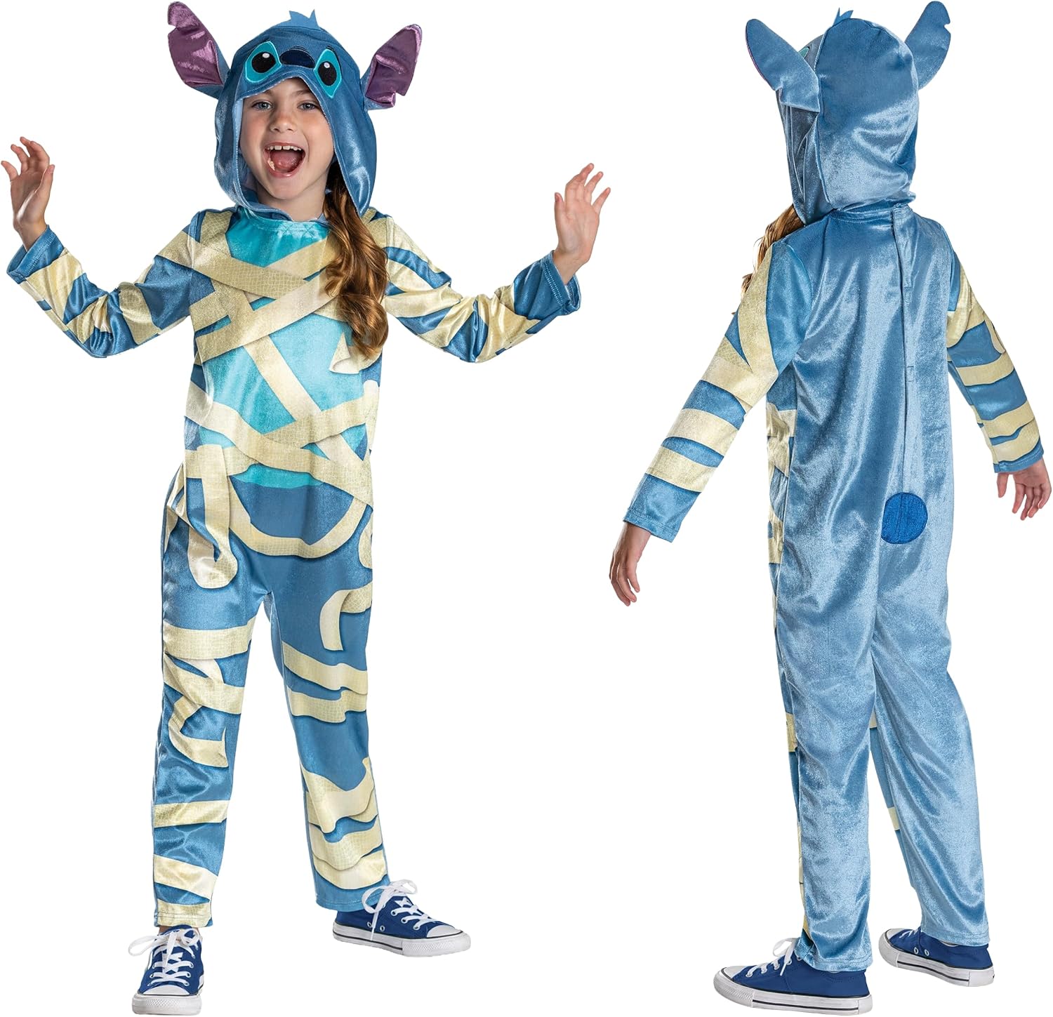 Detalle de Disney Stitch-mummiekostuum voor kinderen, blauw met capuchon