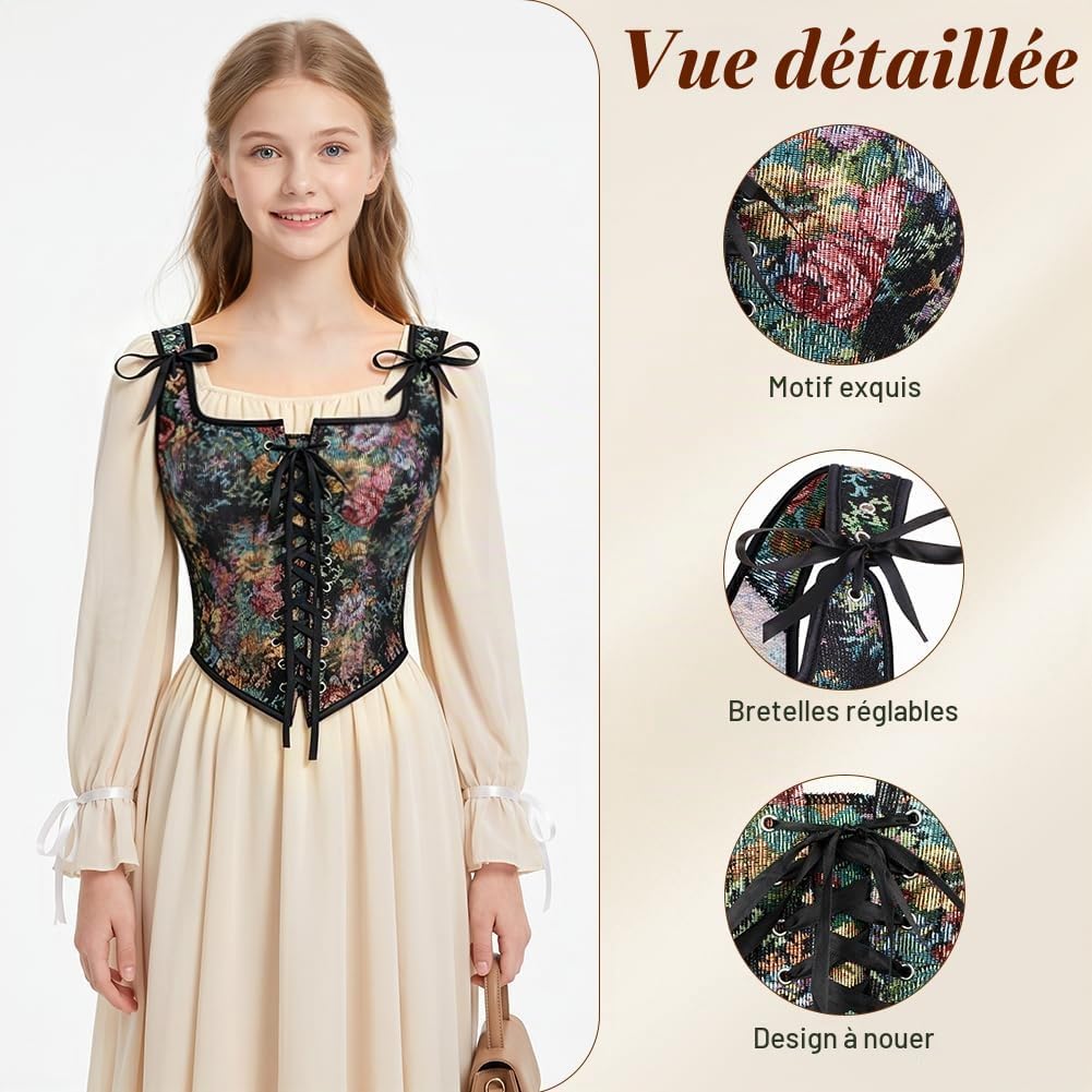Detalle de AUYAO vintage kanten bustier met bloemenpatroon en verstelbare bandjes