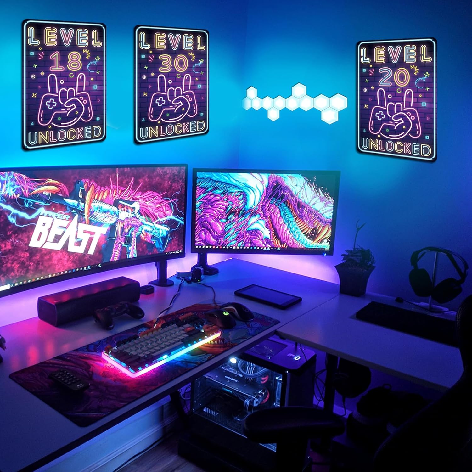 Detalle 1 de Sinekong Blechschild zum 20. Geburtstag „Level 20 UNLOCKED“ – Gamer Geburtstagsdeko mit vorgebohrten Löchern (20 x 30 cm)